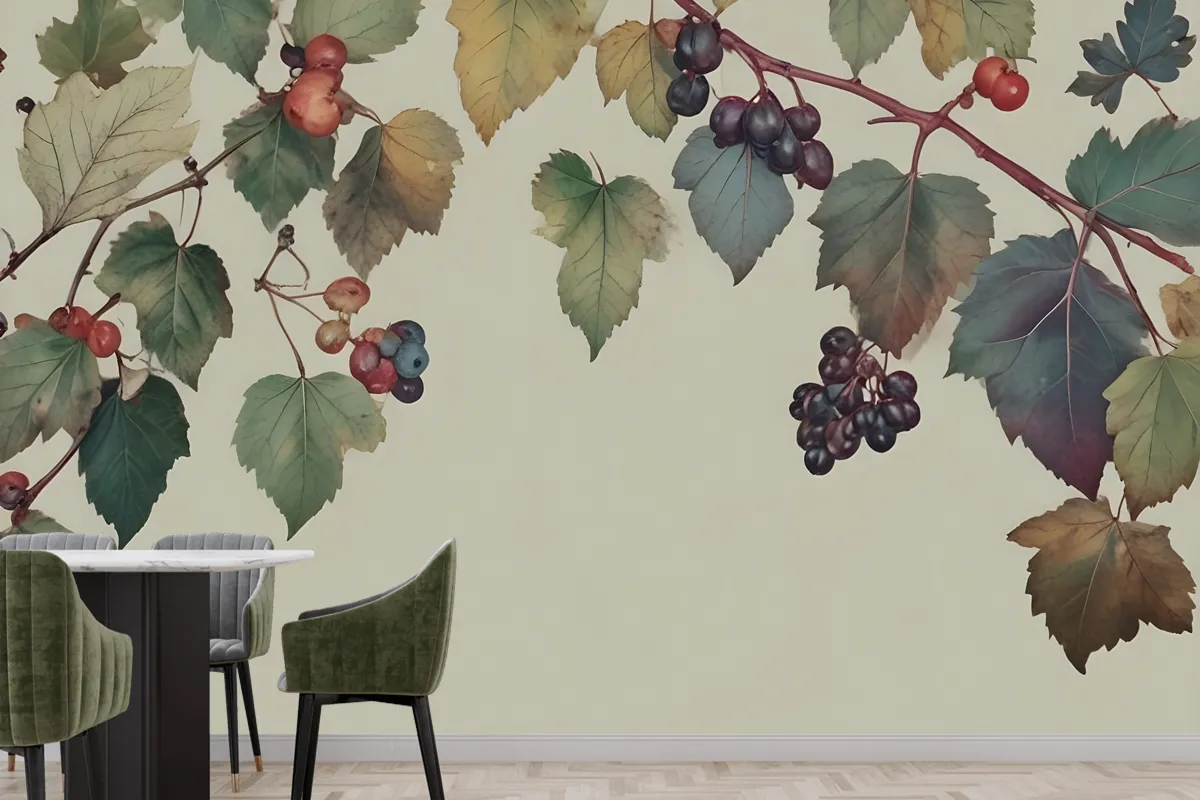 Vintage Green Botanical Fig Tree Wallpaper Mural