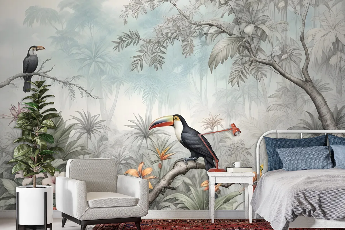 Vintage Historic Paradise Bird Art Wallpaper Mural