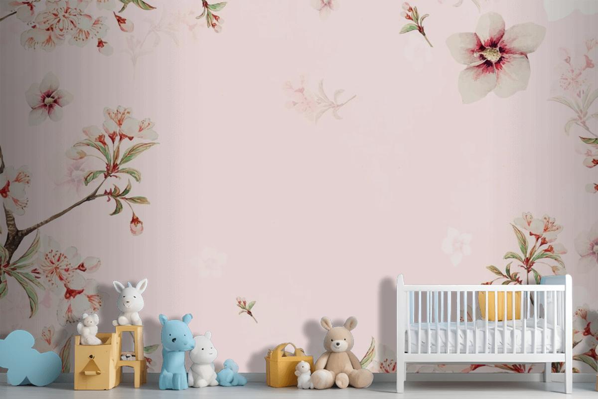 Vintage Japanese Floral Background Peach Blossoms Wallpaper Mural