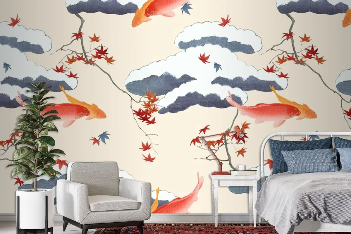 Vintage Japanese Seamless Pattern Wallpaper Mural