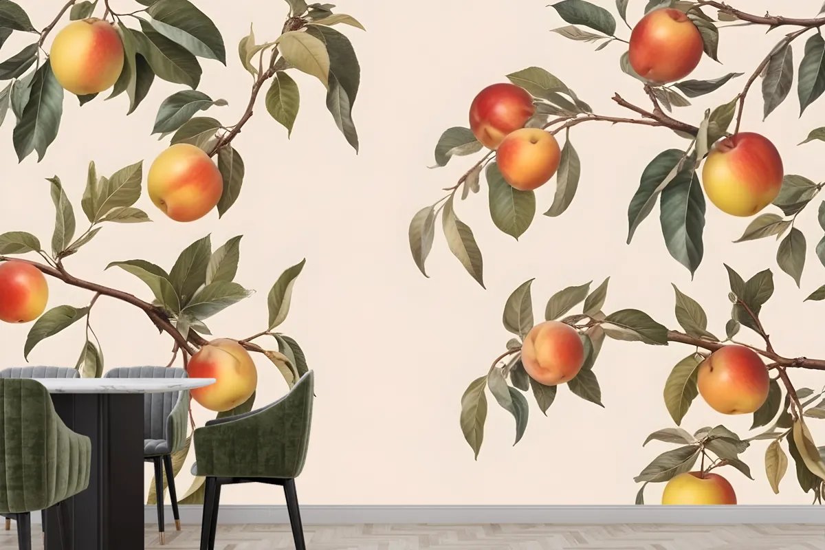 Vintage Neutral Botanical Peach Tree Wallpaper Mural