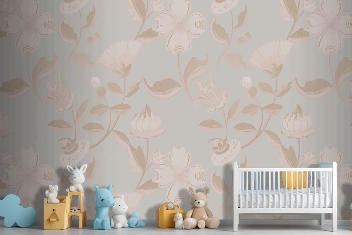 Vintage Neutral Floral Pattern Wallpaper Mural