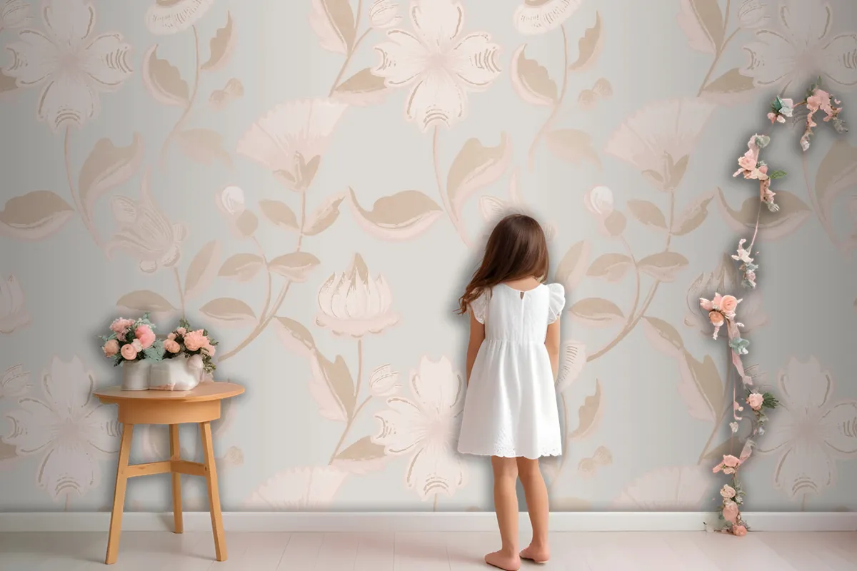 Vintage Neutral Floral Pattern Wallpaper Mural