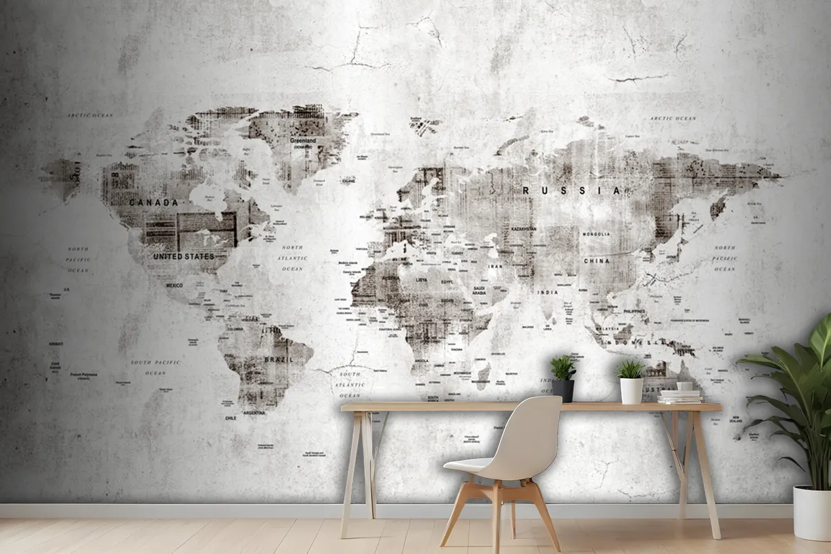 Vintage Old World Map Aged Newspaper Texture Wallpaper Mural