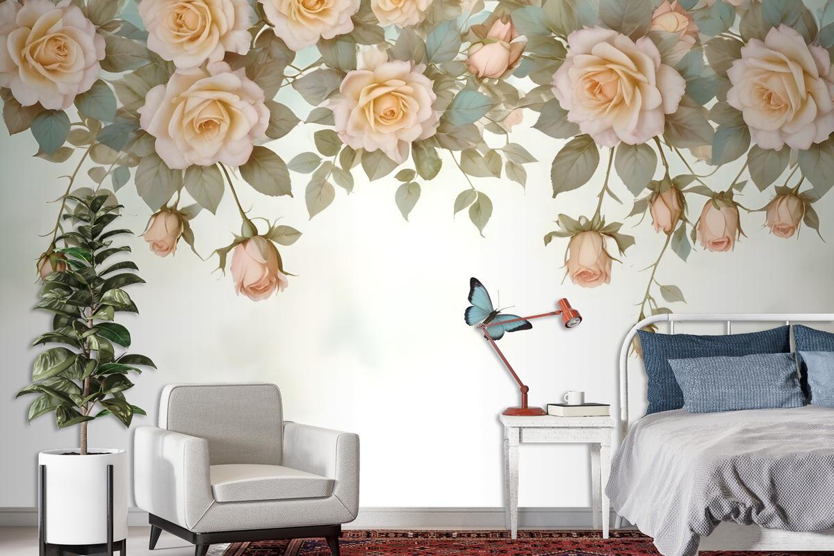 Vintage Orange Roses Wallpaper Mural