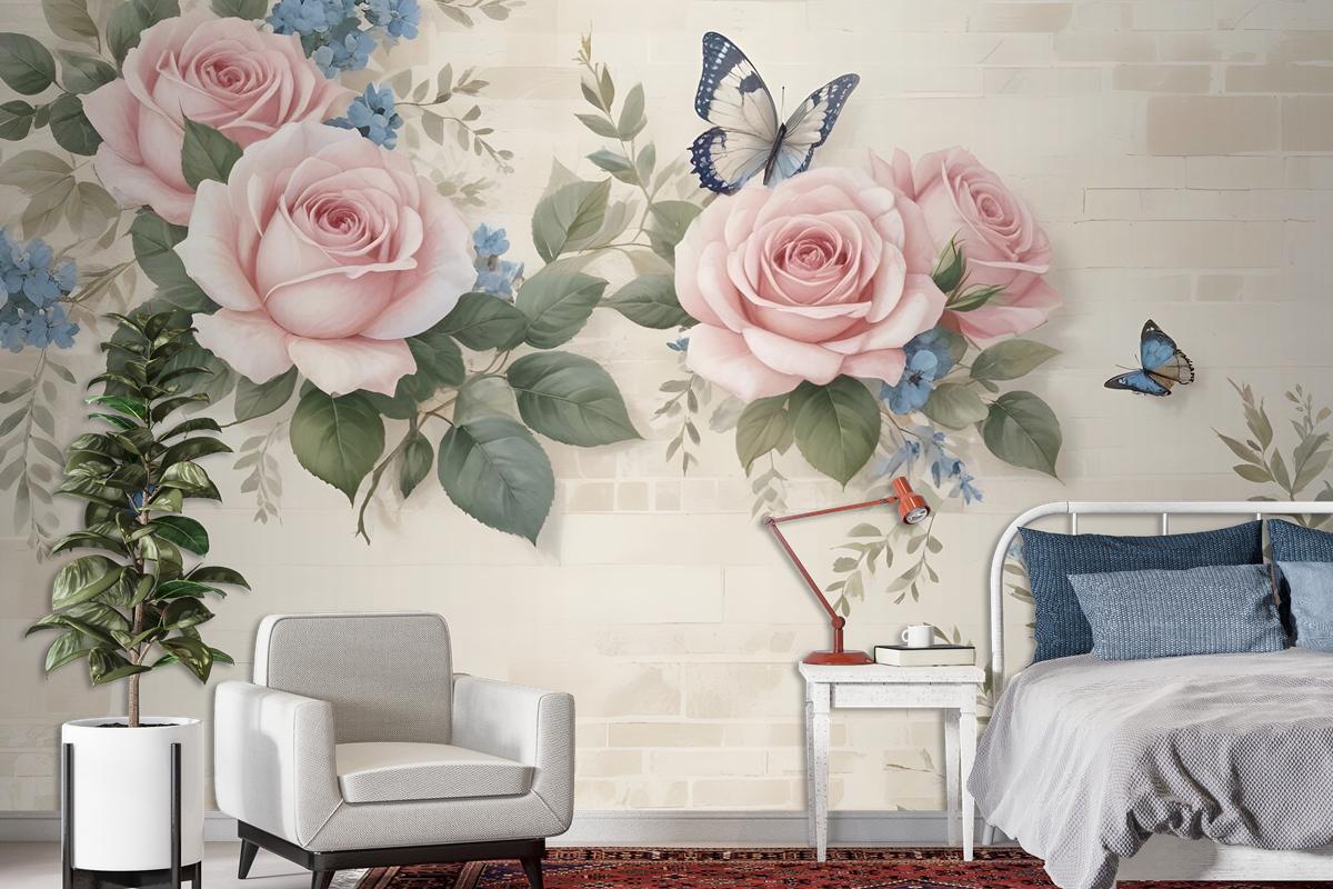 Vintage Pastel Pink Floral Wallpaper Mural