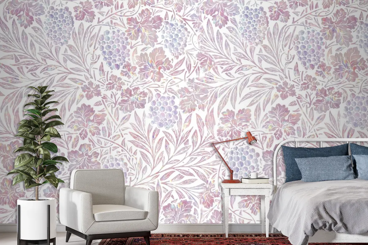 Vintage Pink Floral Holographic Wallpaper Mural