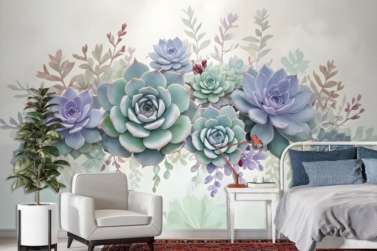 Vintage Purple Flowers Wallpaper Mural