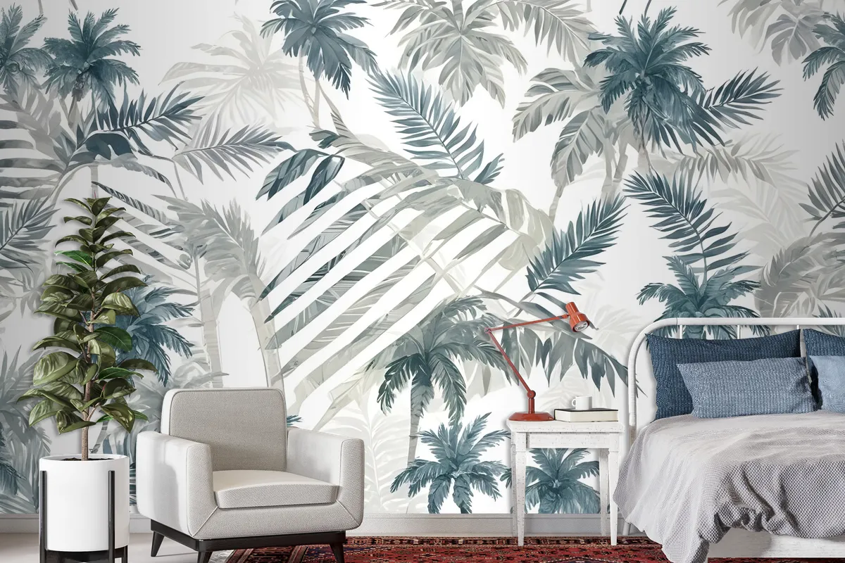 Vintage Tropical Leaf Pattern Wallpaper Mural