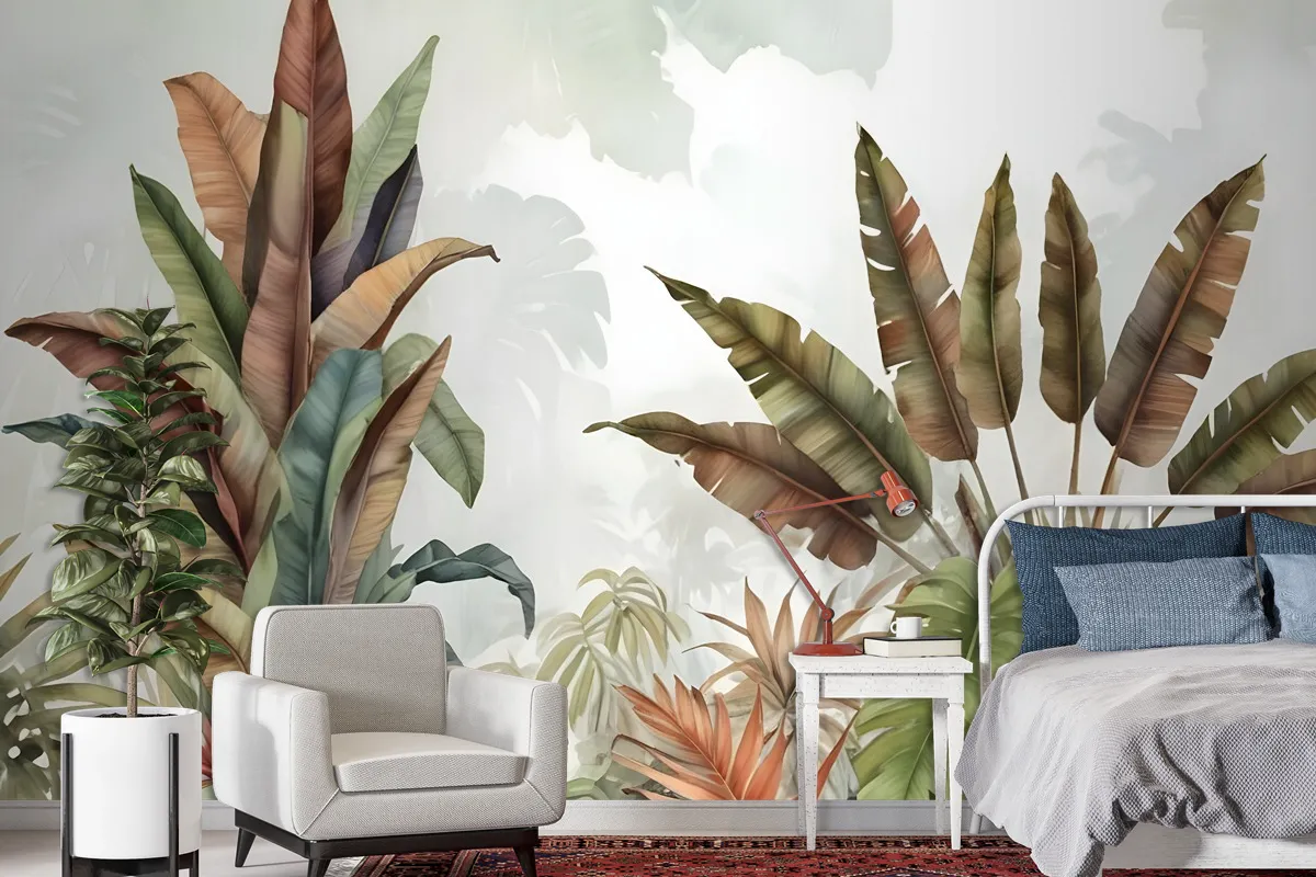 Vintage Tropical Leaf Wallpaper Mural