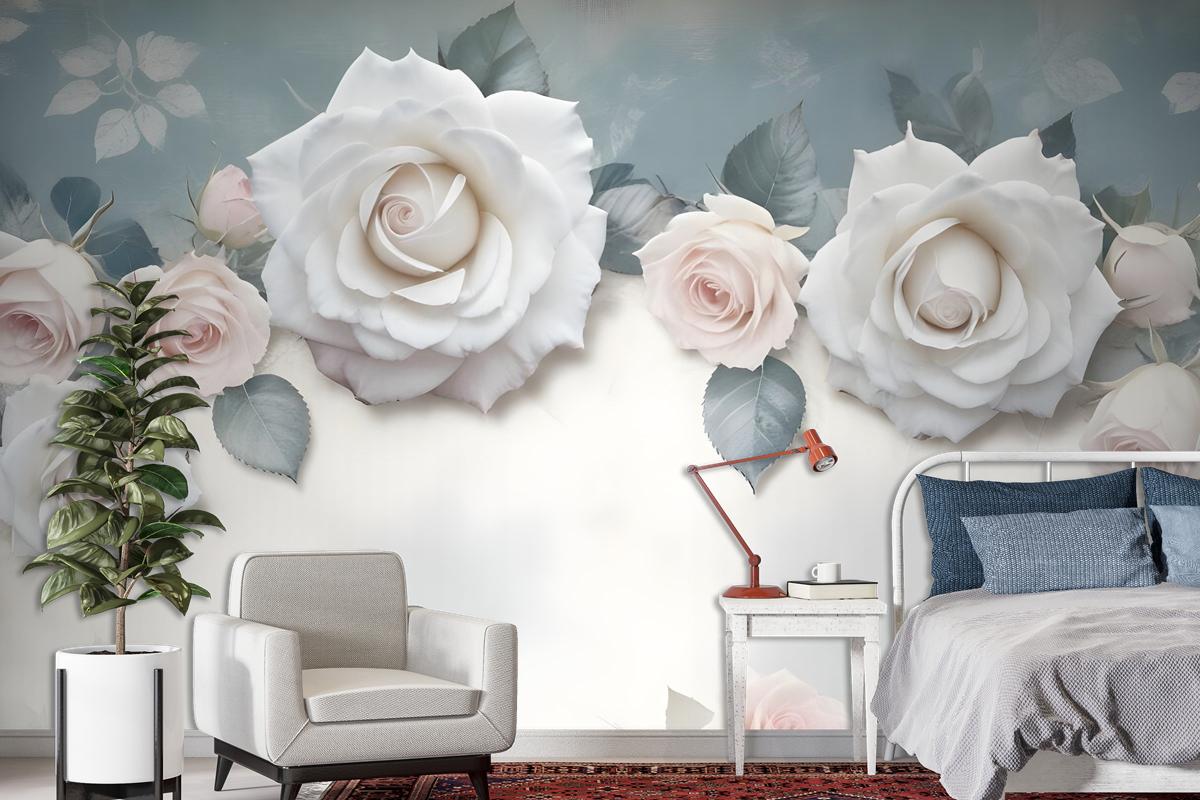 Vintage White Rose Floral Wallpaper Mural