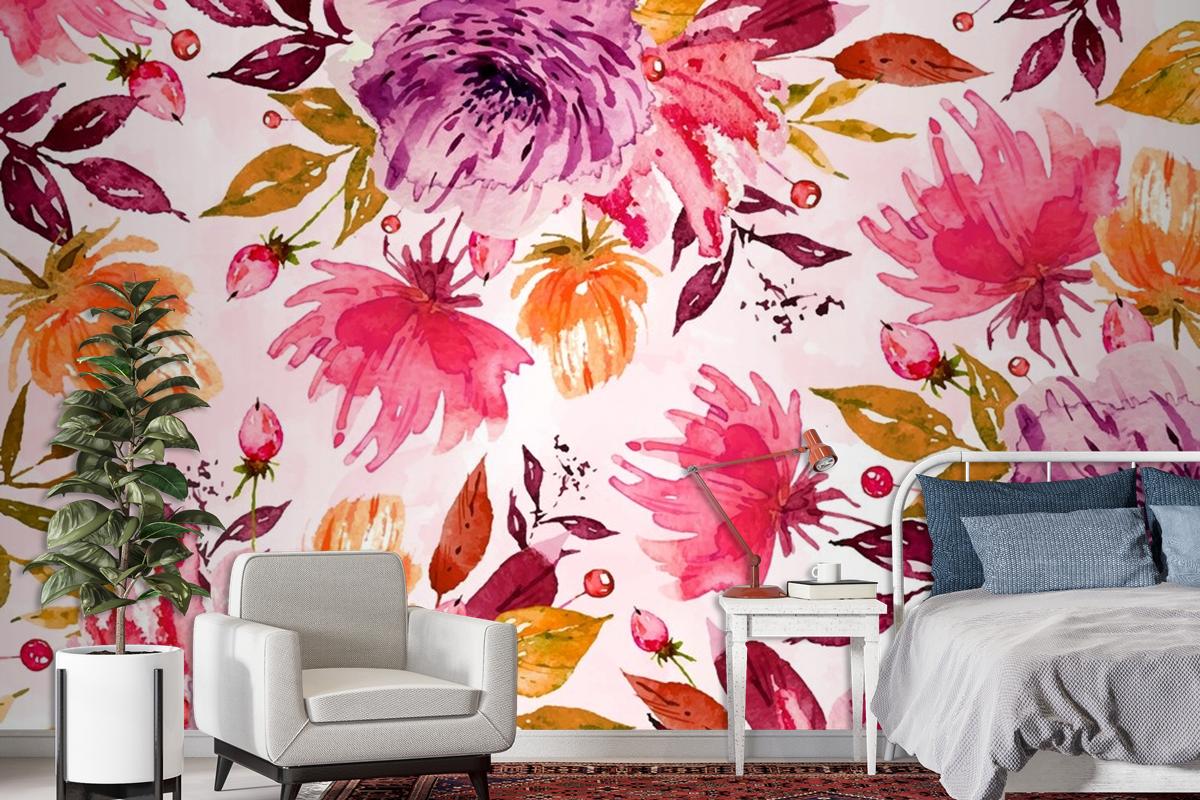 Violet Flower Background With Soft Watercolours Wallpaper Mural