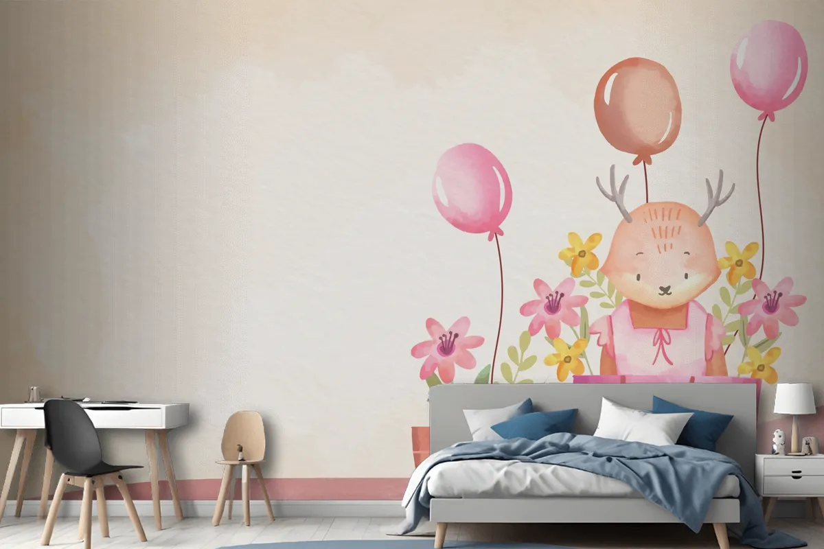 Watercolor Baby Girl Background Wallpaper Mural