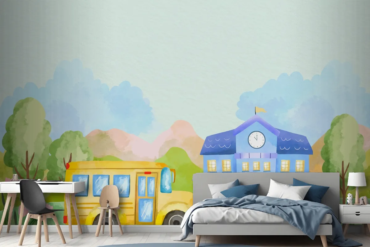 Watercolor Background For Back To School Season Boys Wallpaper Mural