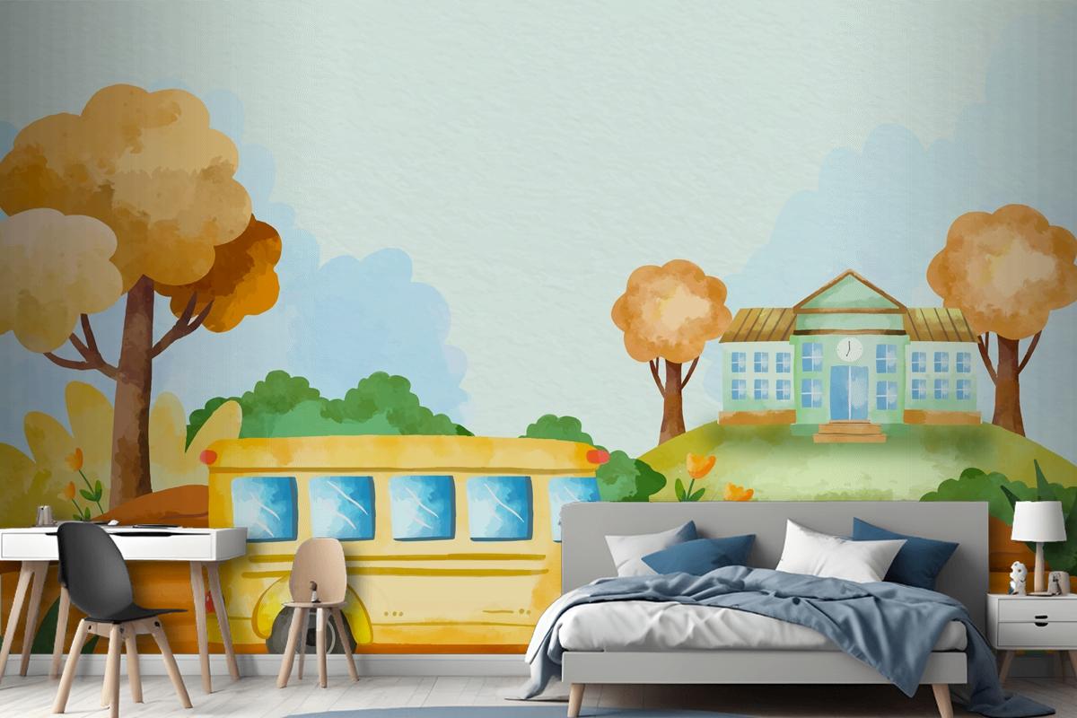 Watercolor Background For Back To School Season Wallpaper Mural