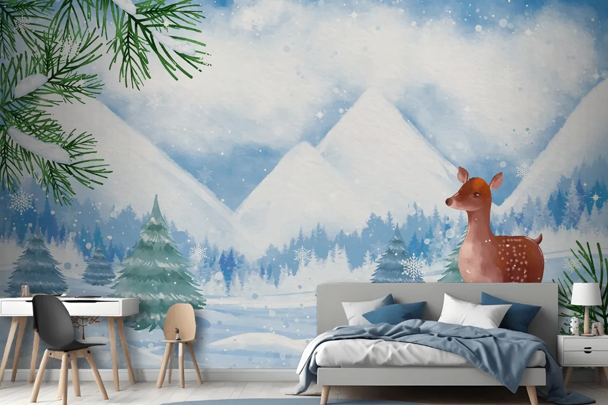 Watercolor Background For Winter Season Celebration Wallpaper Mural