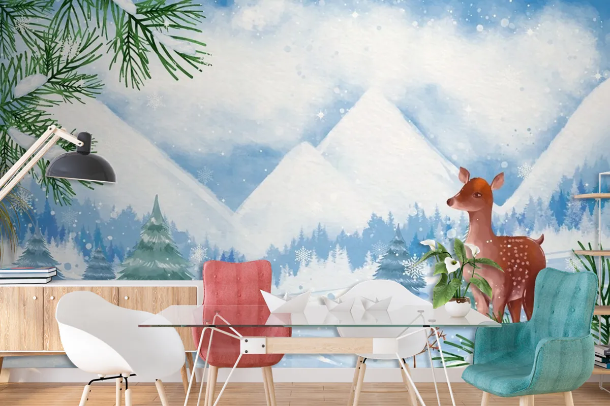 Watercolor Background For Winter Season Wallpaper Mural