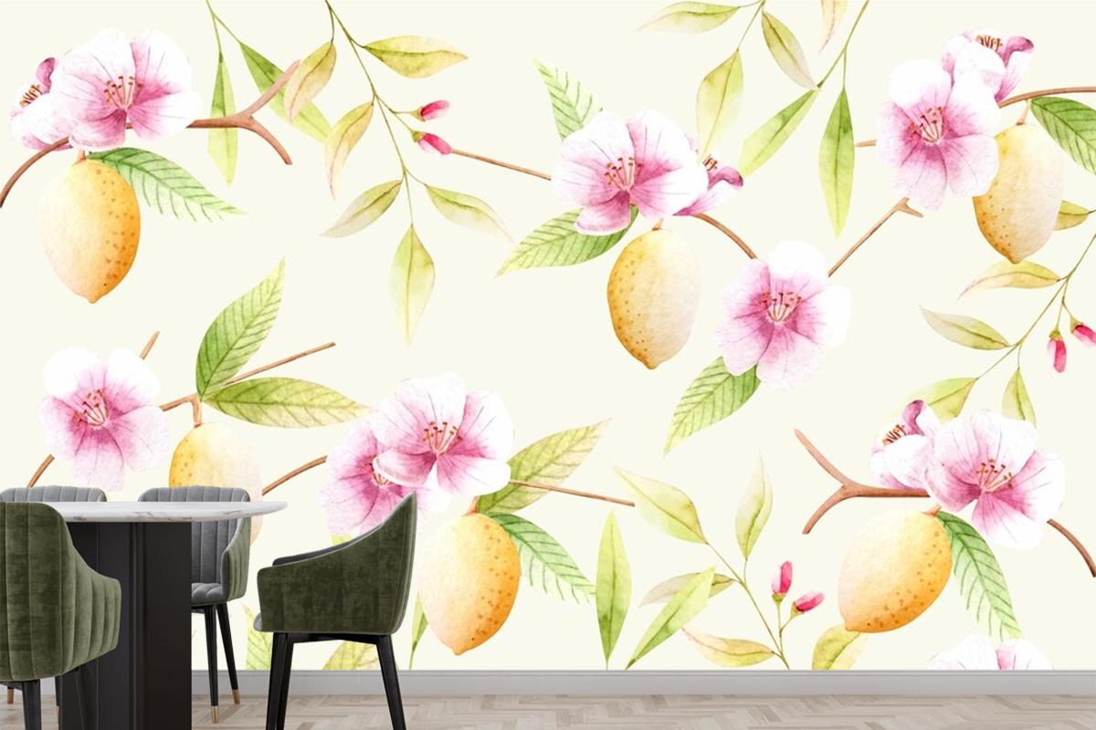 Watercolor Background With Florals Kitchen Wallpaper Mural