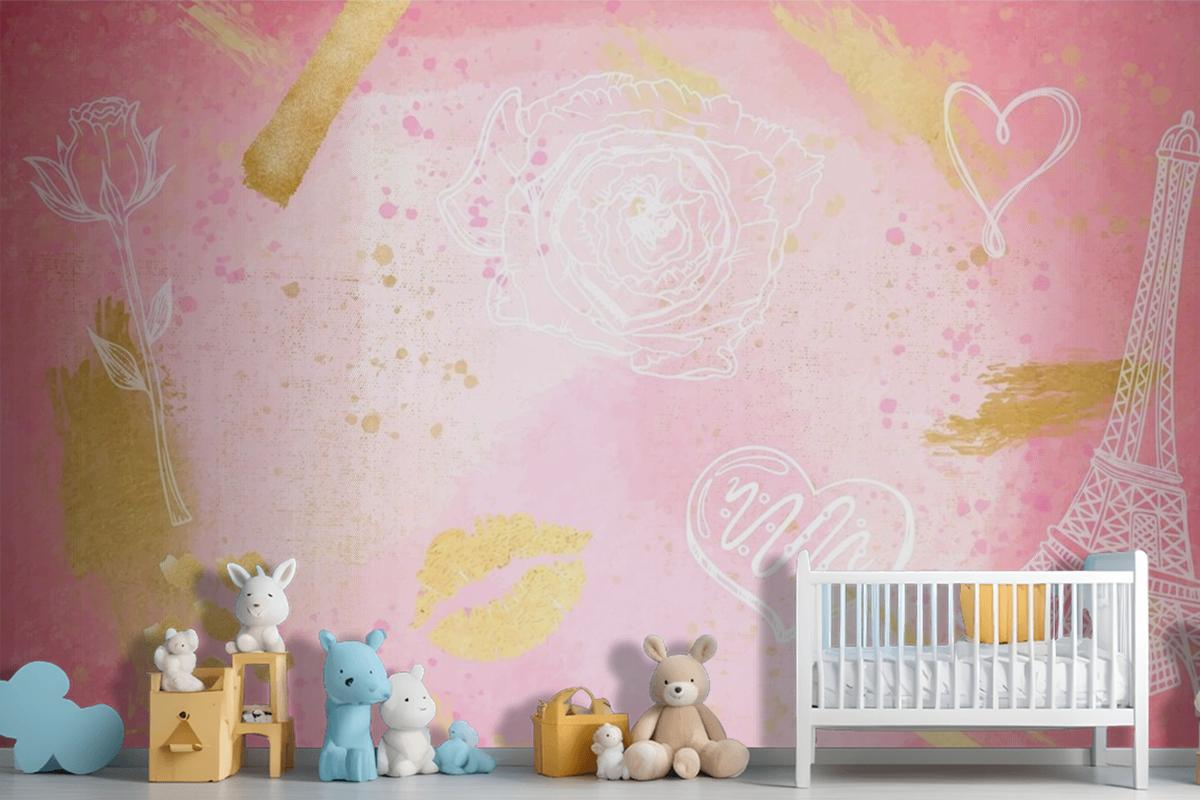 Watercolor Background With Hand Drawn Elements Girl Wallpaper Mural