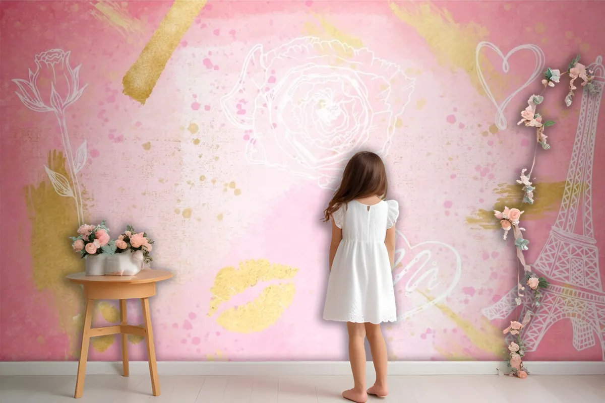 Watercolor Background With Hand Drawn Elements Girl Wallpaper Mural