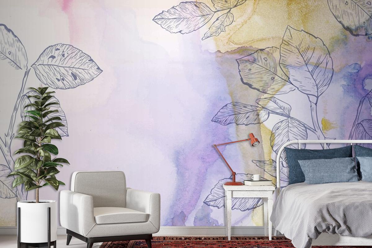 Watercolor Background With Hand Drawn Elements Wallpaper Mural