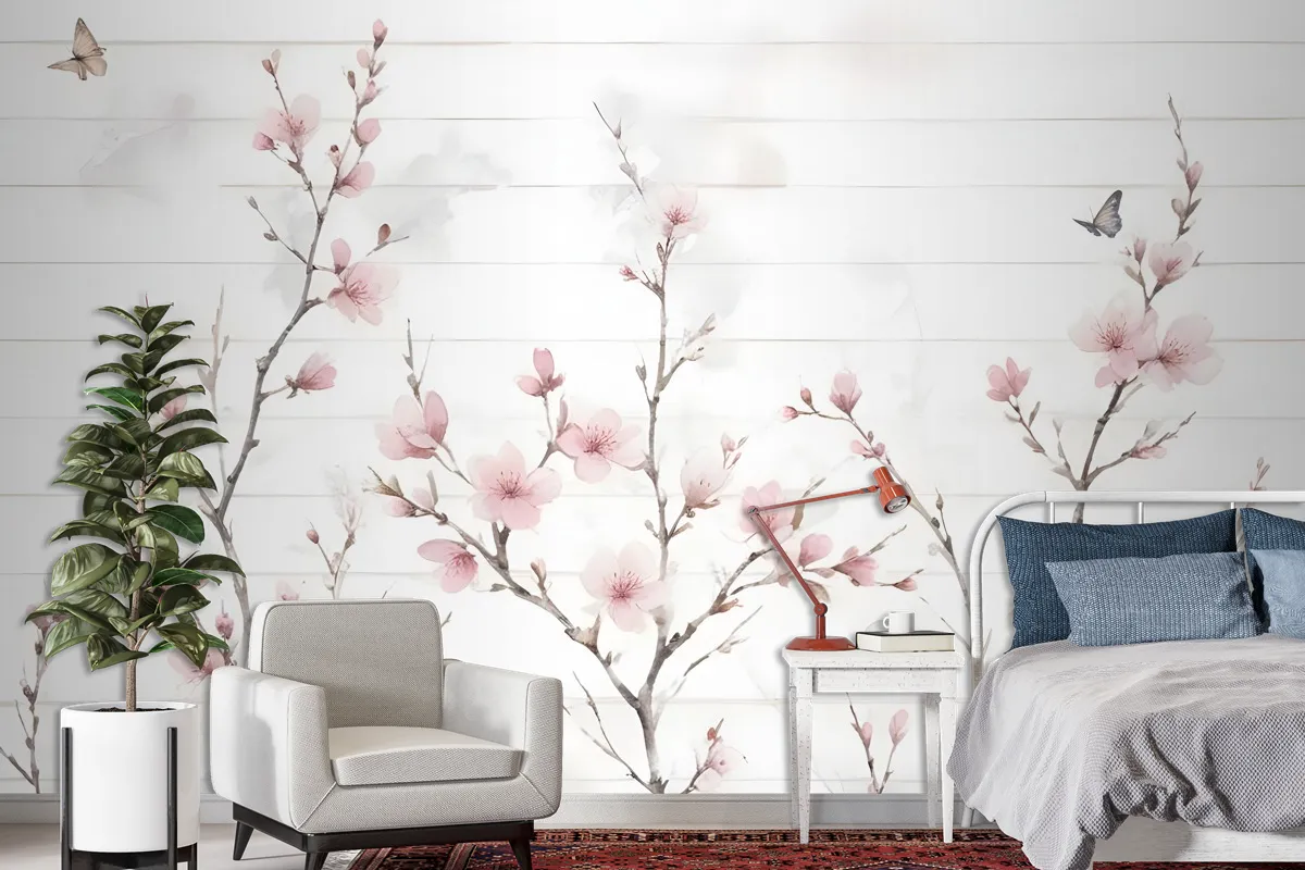 Watercolor Cherry Blossom Wallpaper Mural