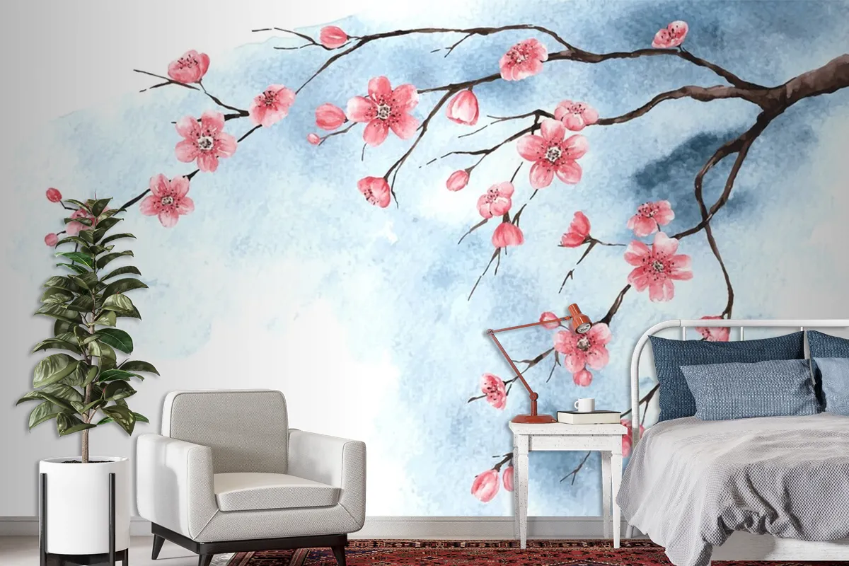 Watercolor Cherry Blossom Wallpaper Mural