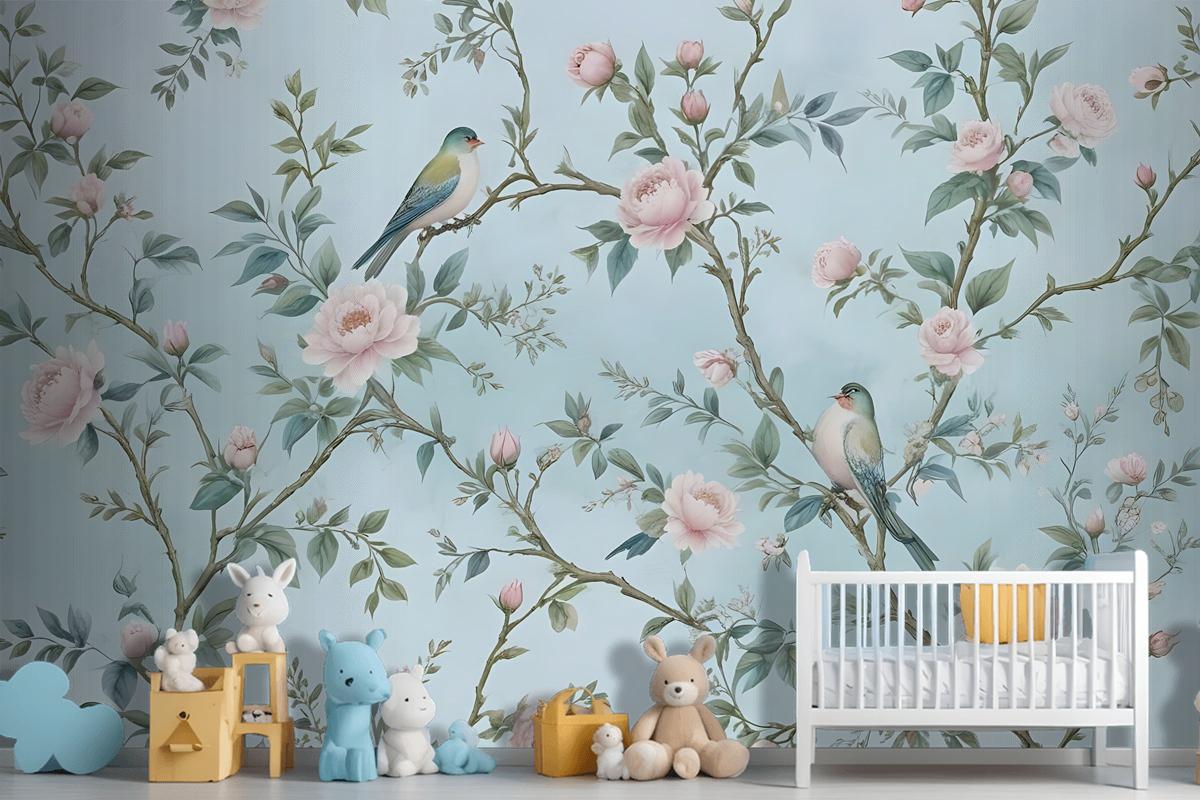 Watercolor Chinoiserie Floral Peony Blossom Wallpaper Mural