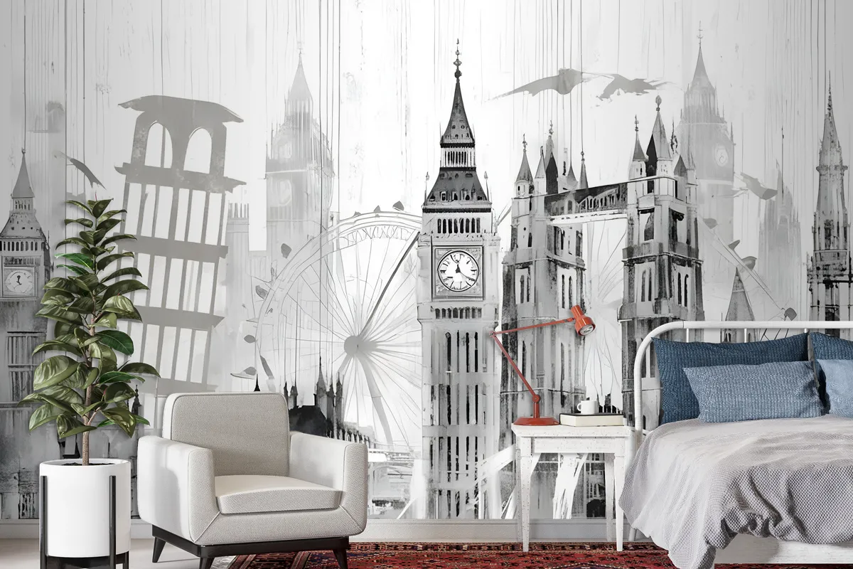 Watercolor City Famous Place Wallpaper Mural