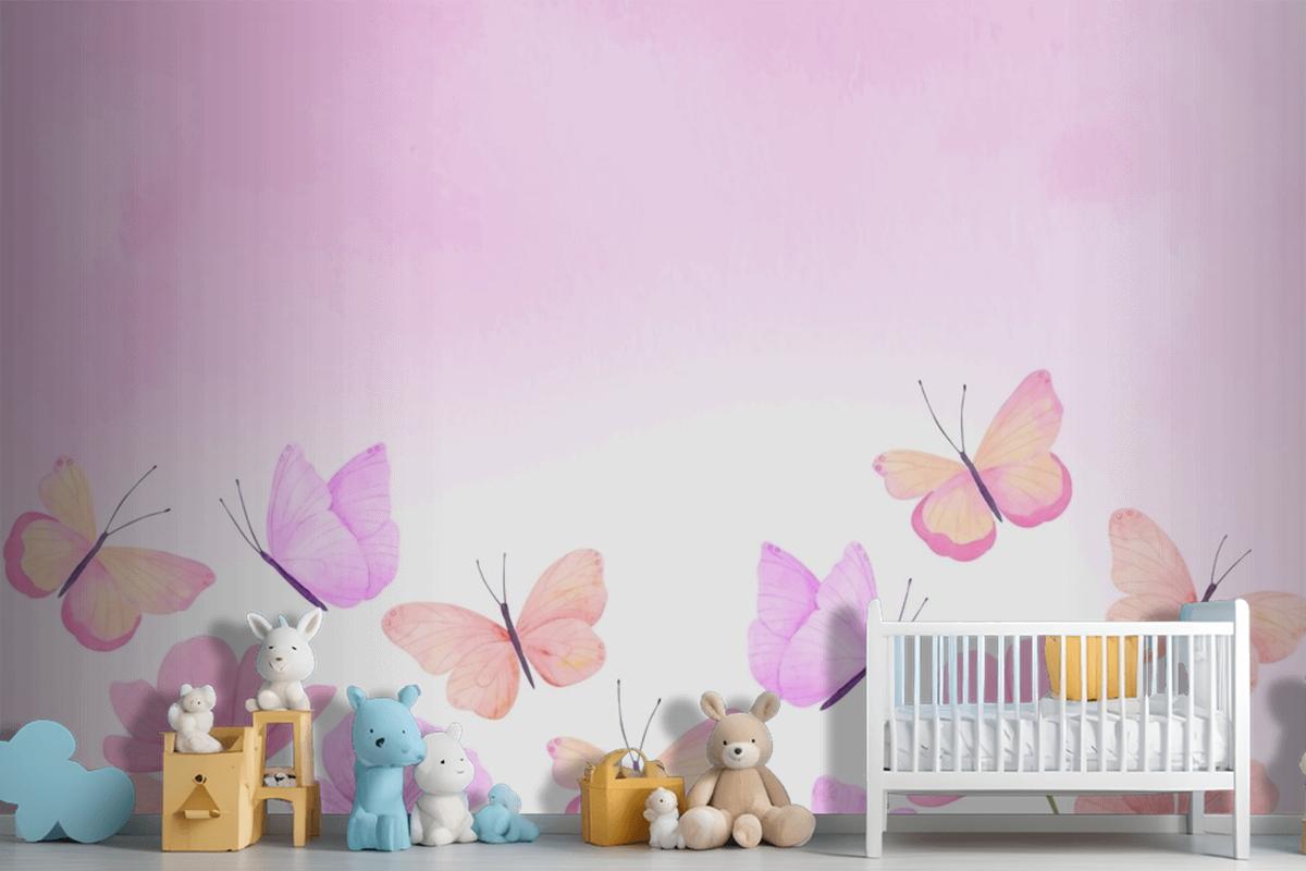 Watercolor Colorful Butterfly Background Kids Girl Wallpaper Mural