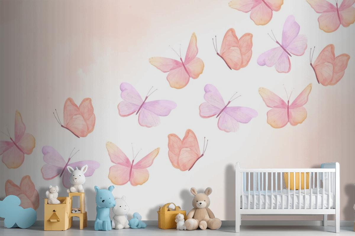 Watercolor Colorful Butterfly Background Kids Wallpaper Mural