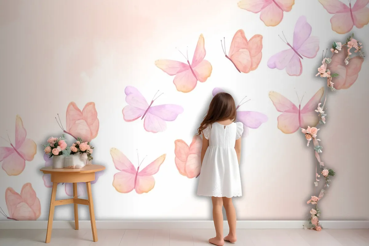 Watercolor Colorful Butterfly Background Kids Wallpaper Mural