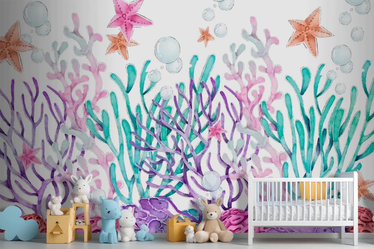 Watercolor Colorful Coral Background Wallpaper Mural