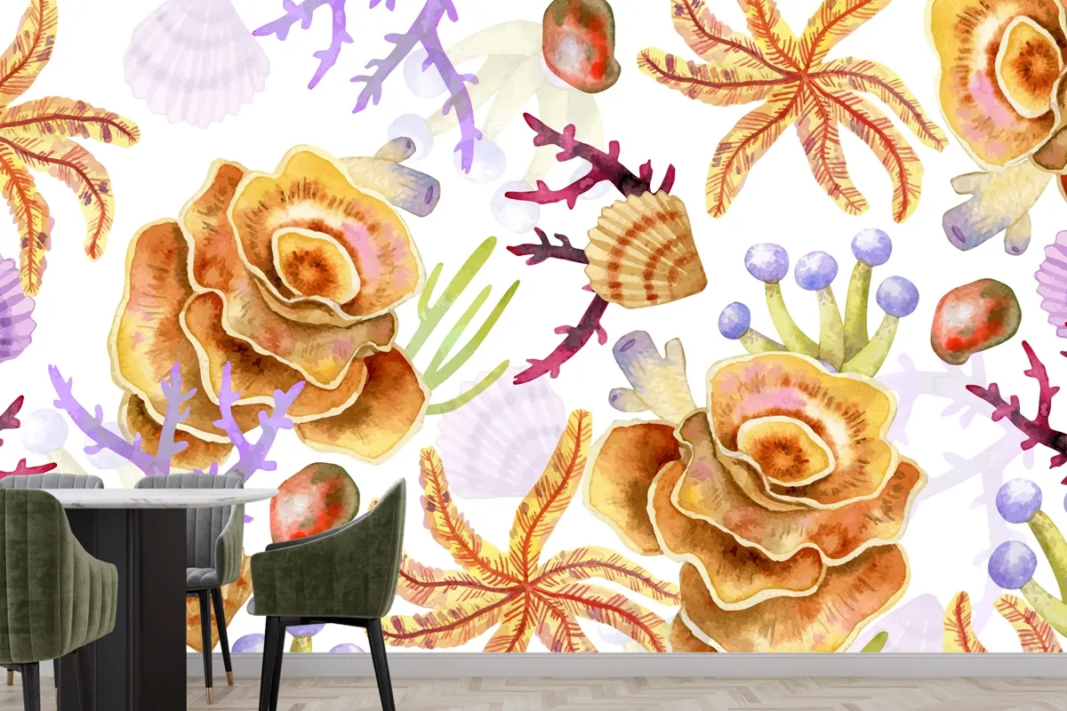 Watercolor Colorful Coral Background Wallpaper Mural