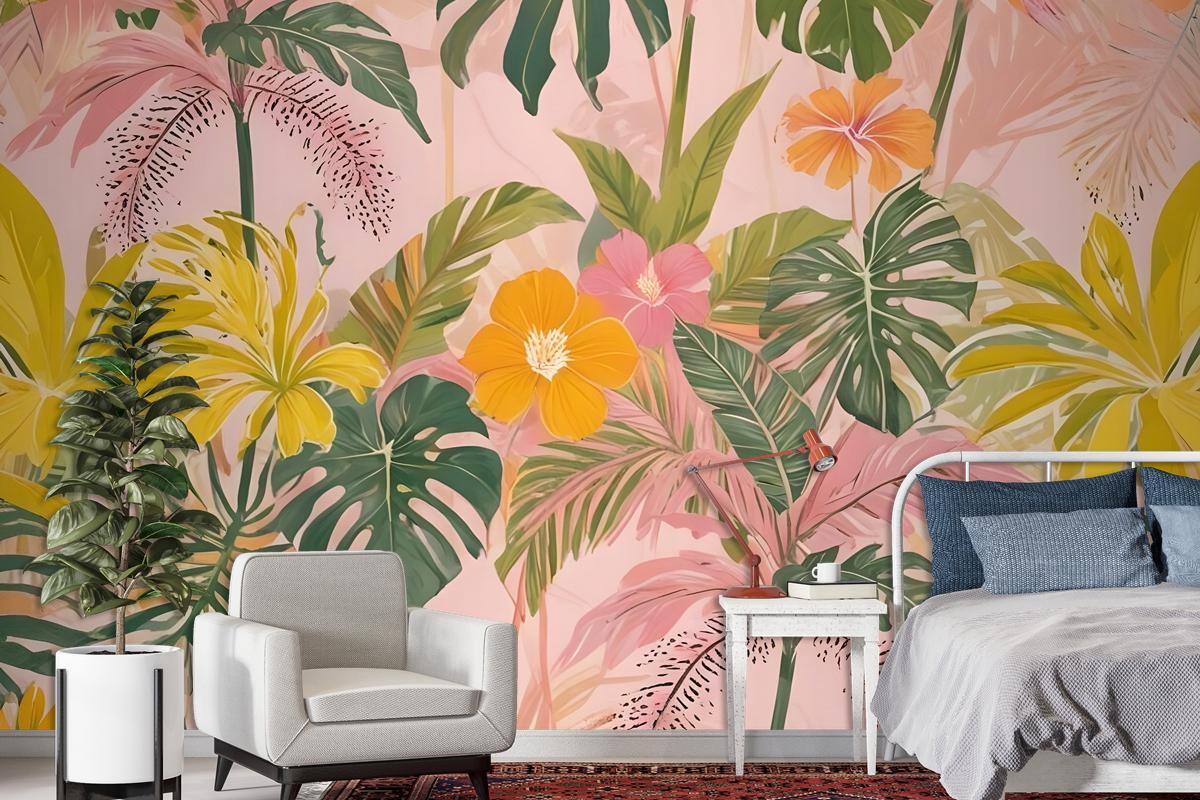 Watercolor Colorful Summer Tropical Leaf Wallpaper Mural