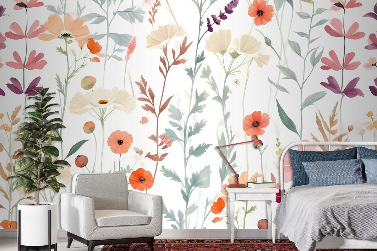 Watercolor Colorful Wildflower Garden Wallpaper Mural