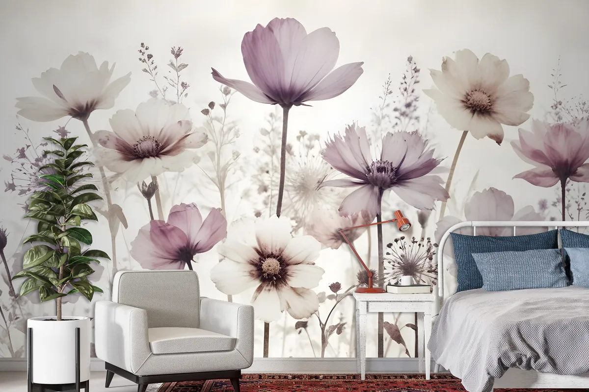 Watercolor Dark Poppy Flowers Wallpaper Mural