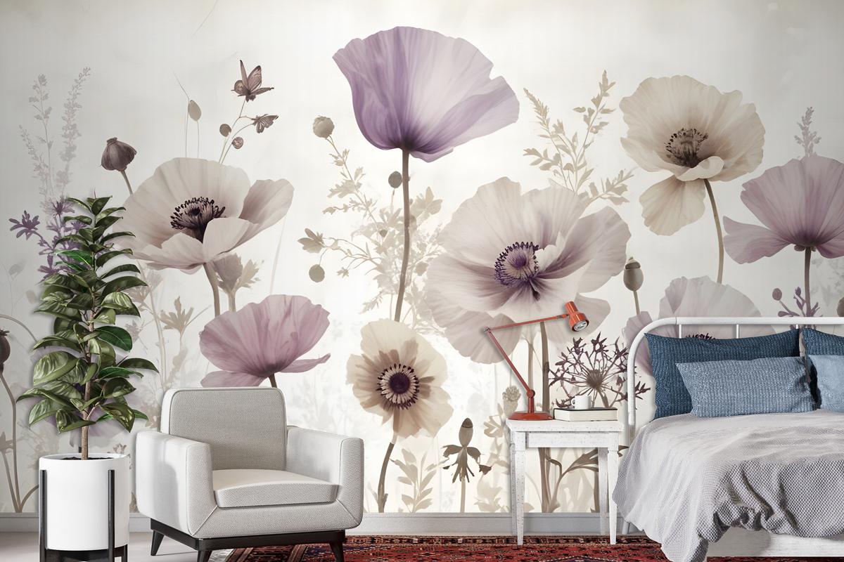 Watercolor Dark Poppy Flowers Wallpaper Mural