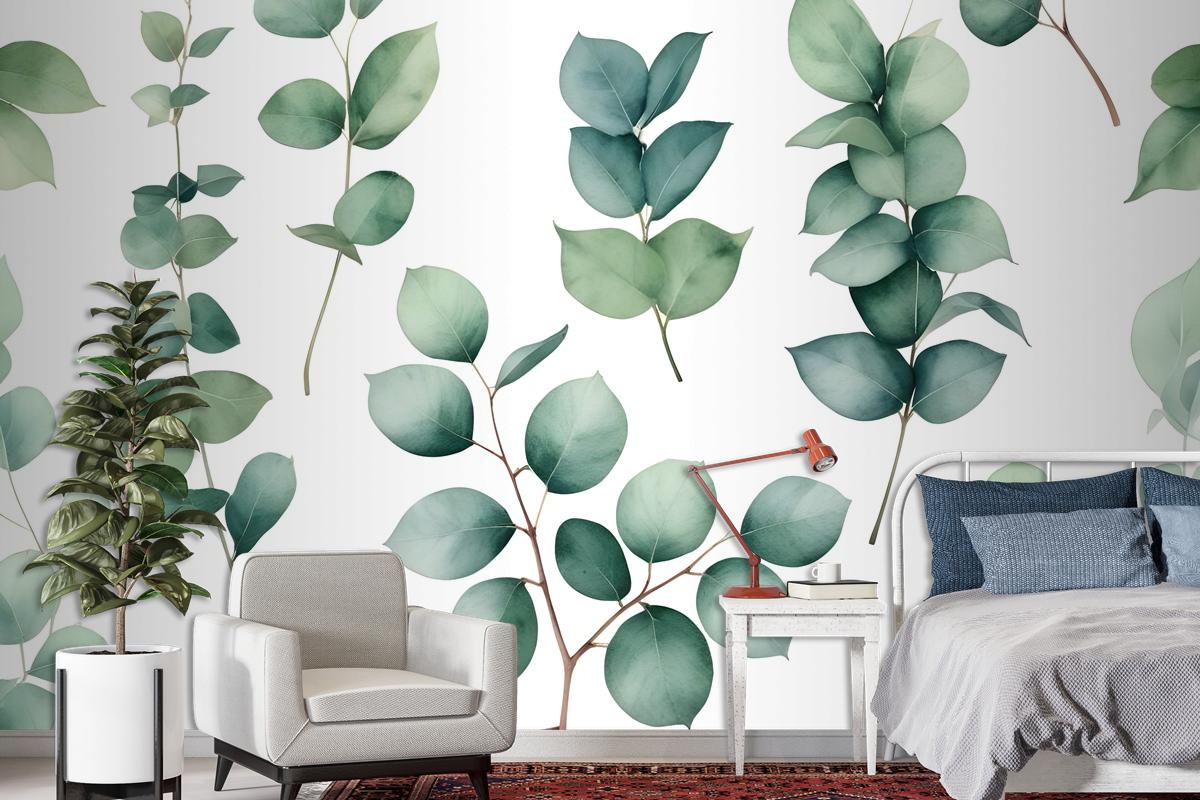 Watercolor Eucalyptus Leaf Wallpaper Mural