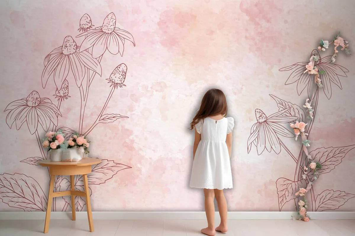 Watercolor Floral Background In Monochrome Wallpaper Mural