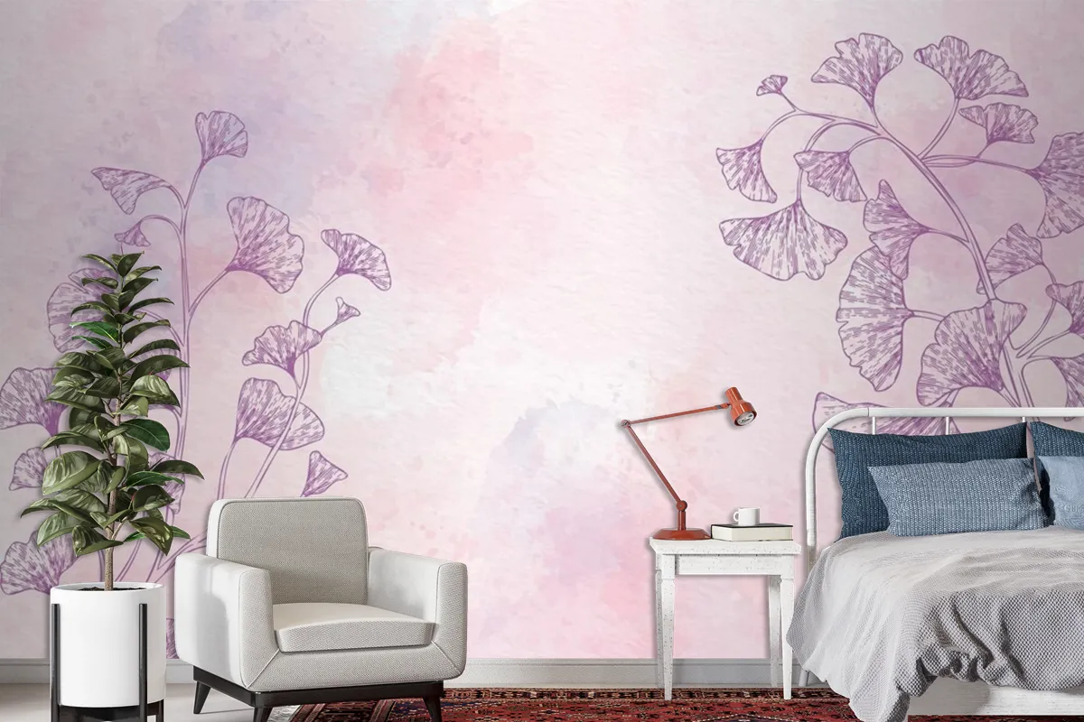 Watercolor Floral Background In Monochrome Wallpaper Mural