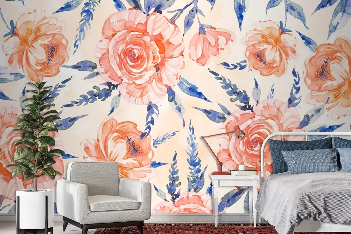 Watercolor Floral Background With Soft Colors Wallpaper Mural