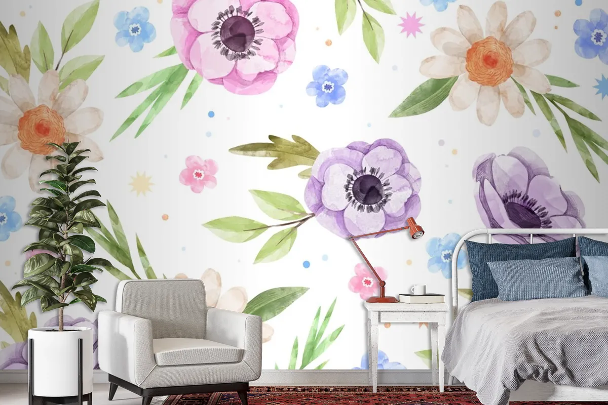 Watercolor Floral Background Wallpaper Mural