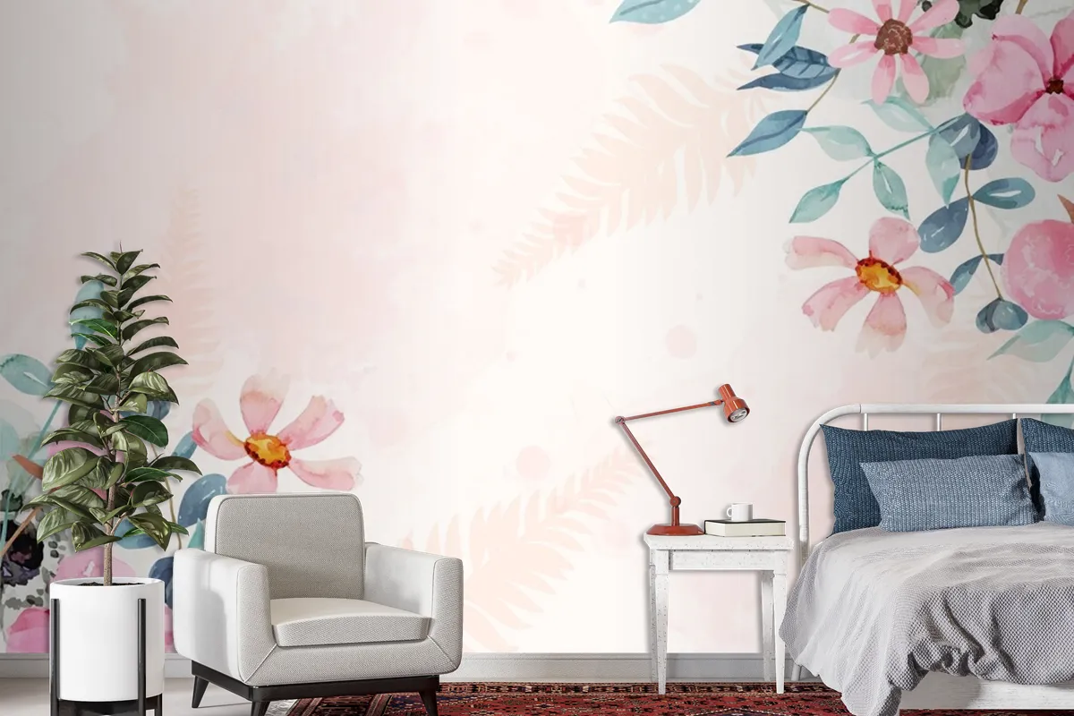 Watercolor Floral Background Wallpaper Mural