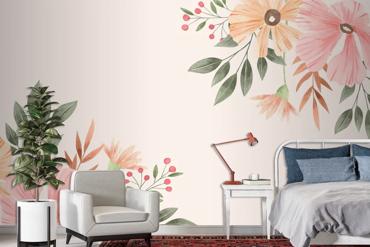 Watercolor Floral Background Wallpaper Mural