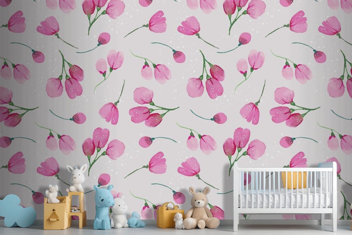 Watercolor Floral Pattern Design Wallpaper Mural