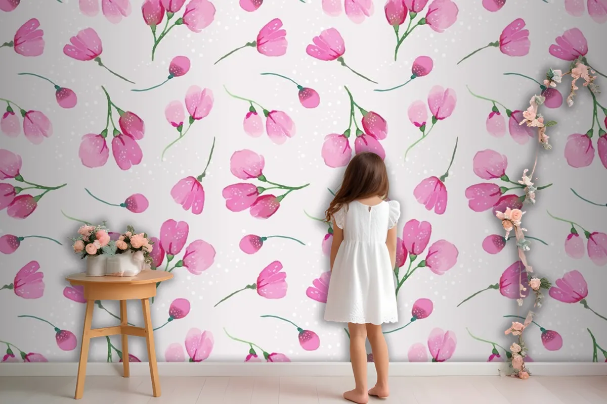 Watercolor Floral Pattern Design Wallpaper Mural