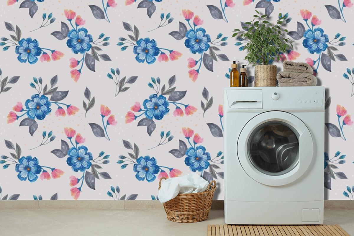 Watercolor Floral Pattern Design Laundry Room Wallpaper Mural