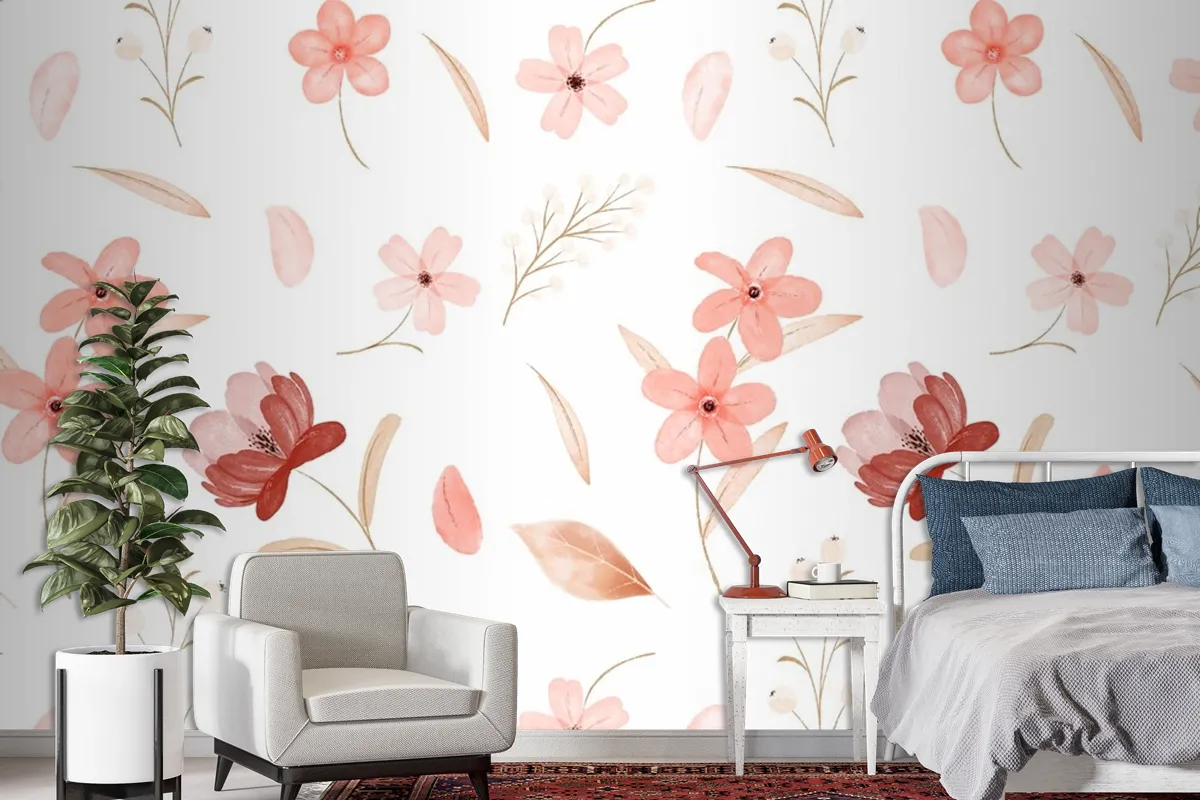 Watercolor Floral Pattern Wallpaper Mural