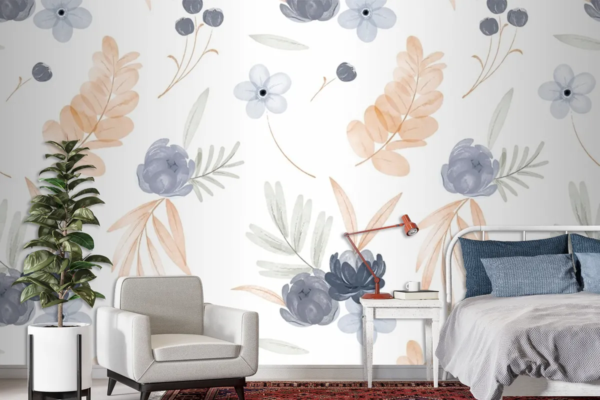 Watercolor Floral Pattern Wallpaper Mural